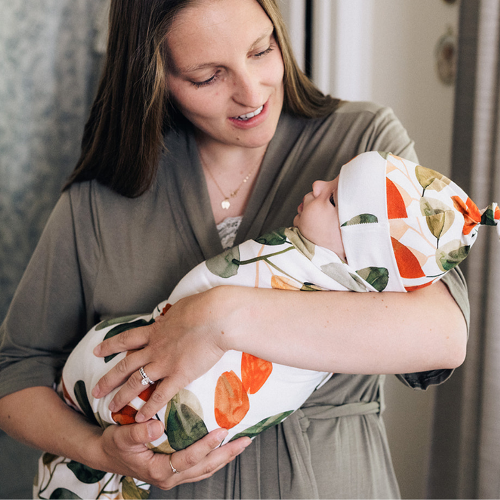 Sage Green Maternity Delivery Gown & Leafy Swaddle