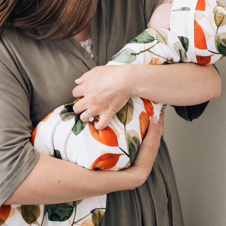 Sage Green Maternity Delivery Gown & Leafy Swaddle