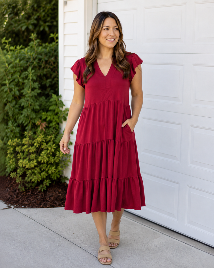 Scarlet Red Wine Knee-Length Dress - Women