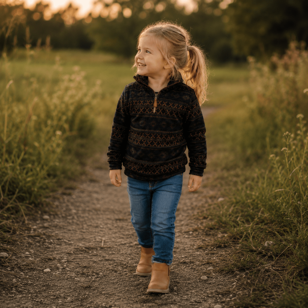 Aztec Printed Sherpa 1/4 Zip Pullover- Child - HAHA MAMA Clothing