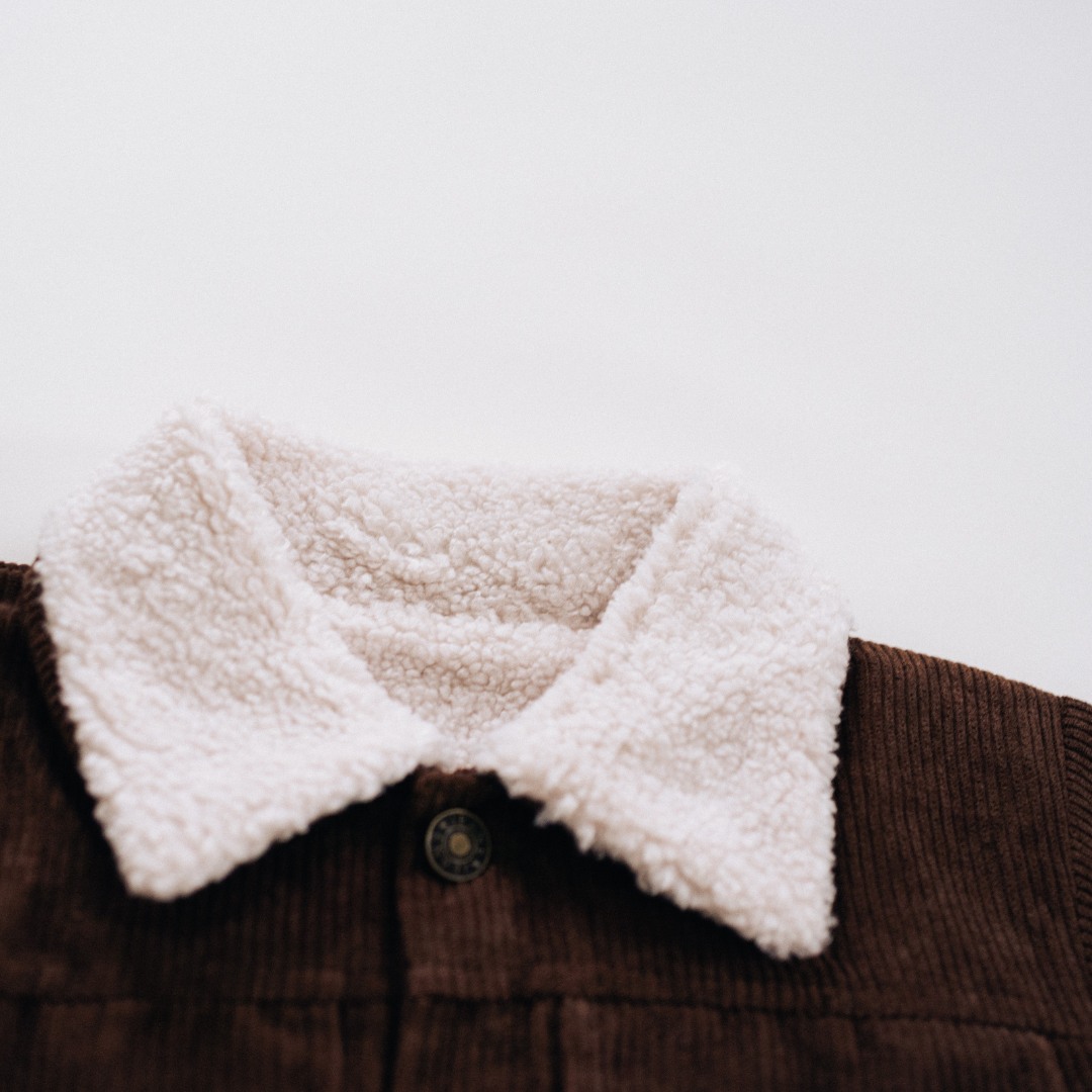 Sherpa Collar Coffee Brown Corduroy Jacket-Child