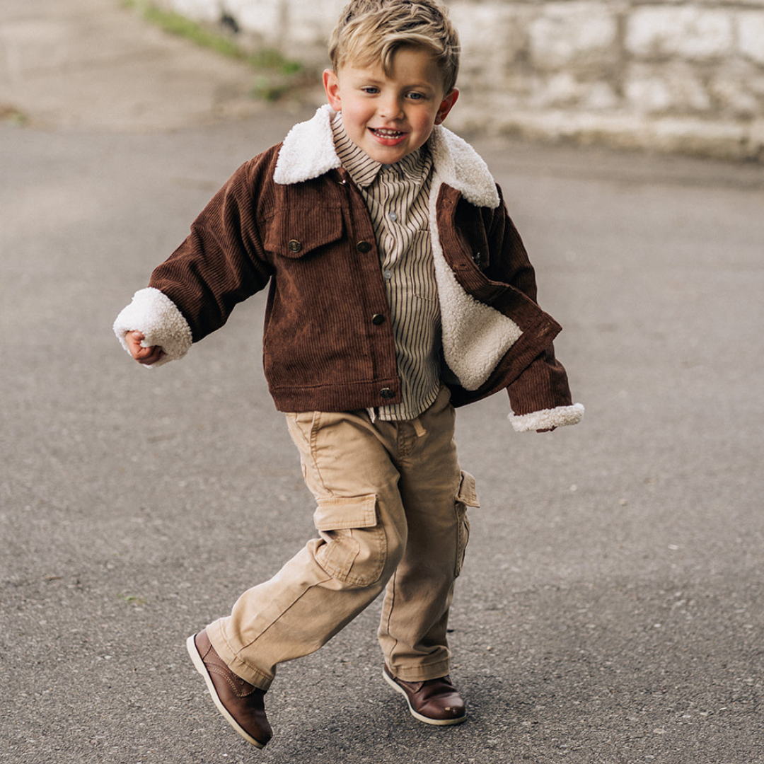 Sherpa Collar Coffee Brown Corduroy Jacket-Child