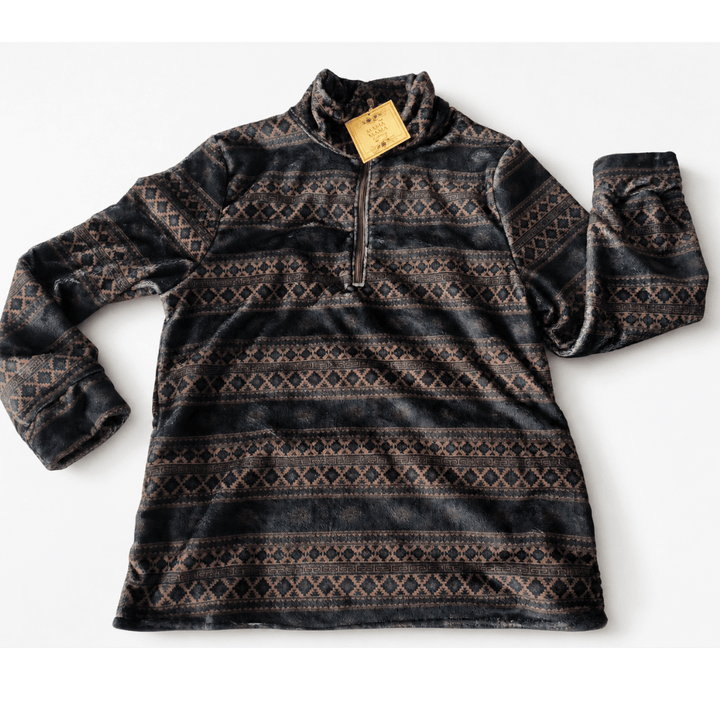 Aztec Printed Sherpa 1/4 Zip Pullover- Unisex - HAHA MAMA Clothing