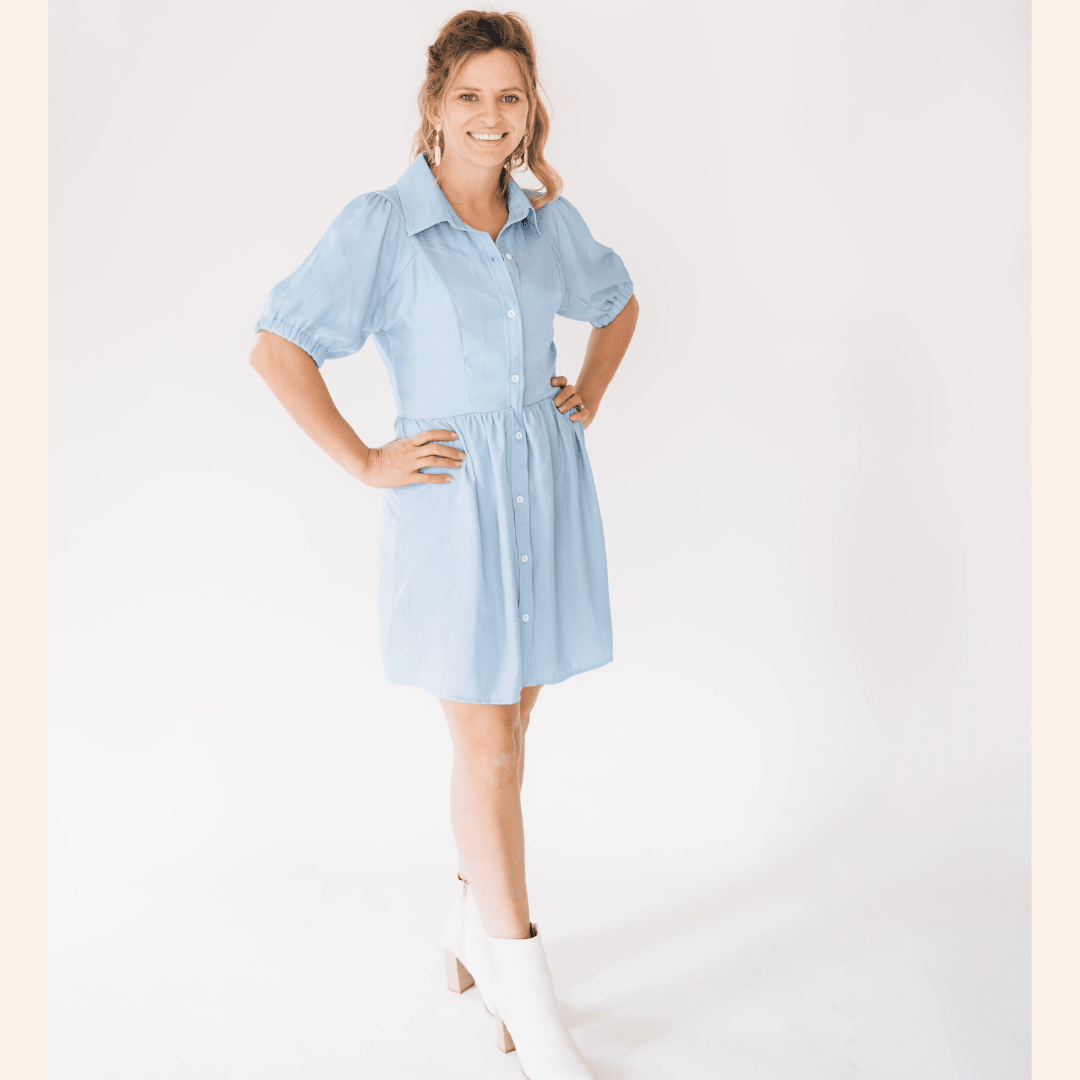 Shimmer Button Down Drop Waist Dress - Women - HAHA MAMA Clothing