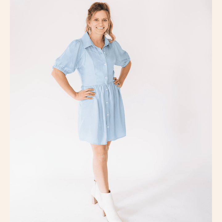Shimmer Button Down Drop Waist Dress - Women - HAHA MAMA Clothing