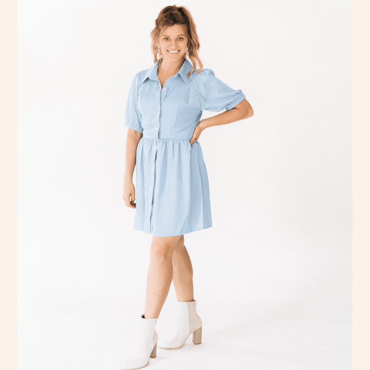 Shimmer Button Down Drop Waist Dress - Women - HAHA MAMA Clothing