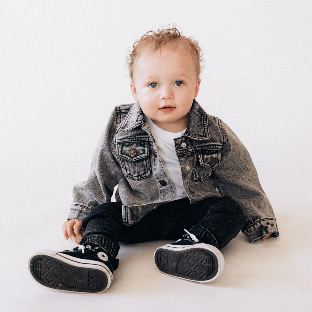 Silver Gray Denim Jacket - Infant - HAHA MAMA Clothing