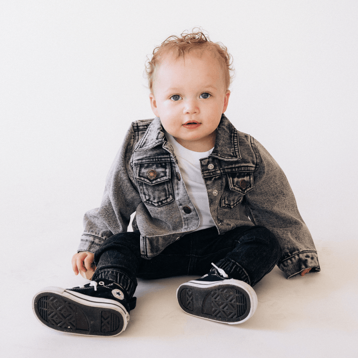 Silver Gray Denim Jacket - Infant - HAHA MAMA Clothing