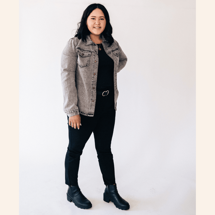 Silver Gray Denim Jacket - Women - HAHA MAMA Clothing