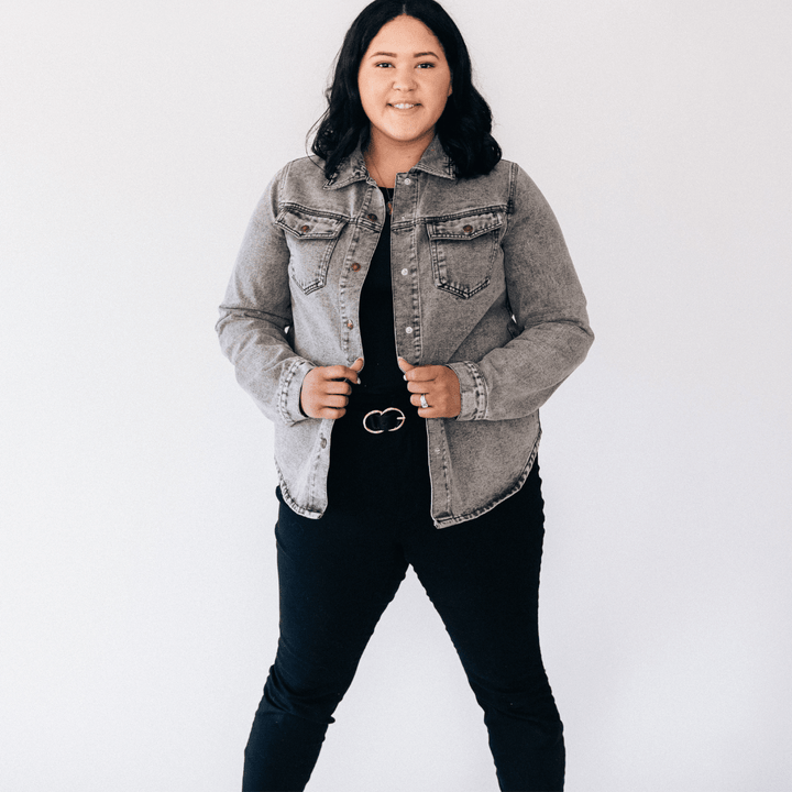 Silver Gray Denim Jacket - Women - HAHA MAMA Clothing