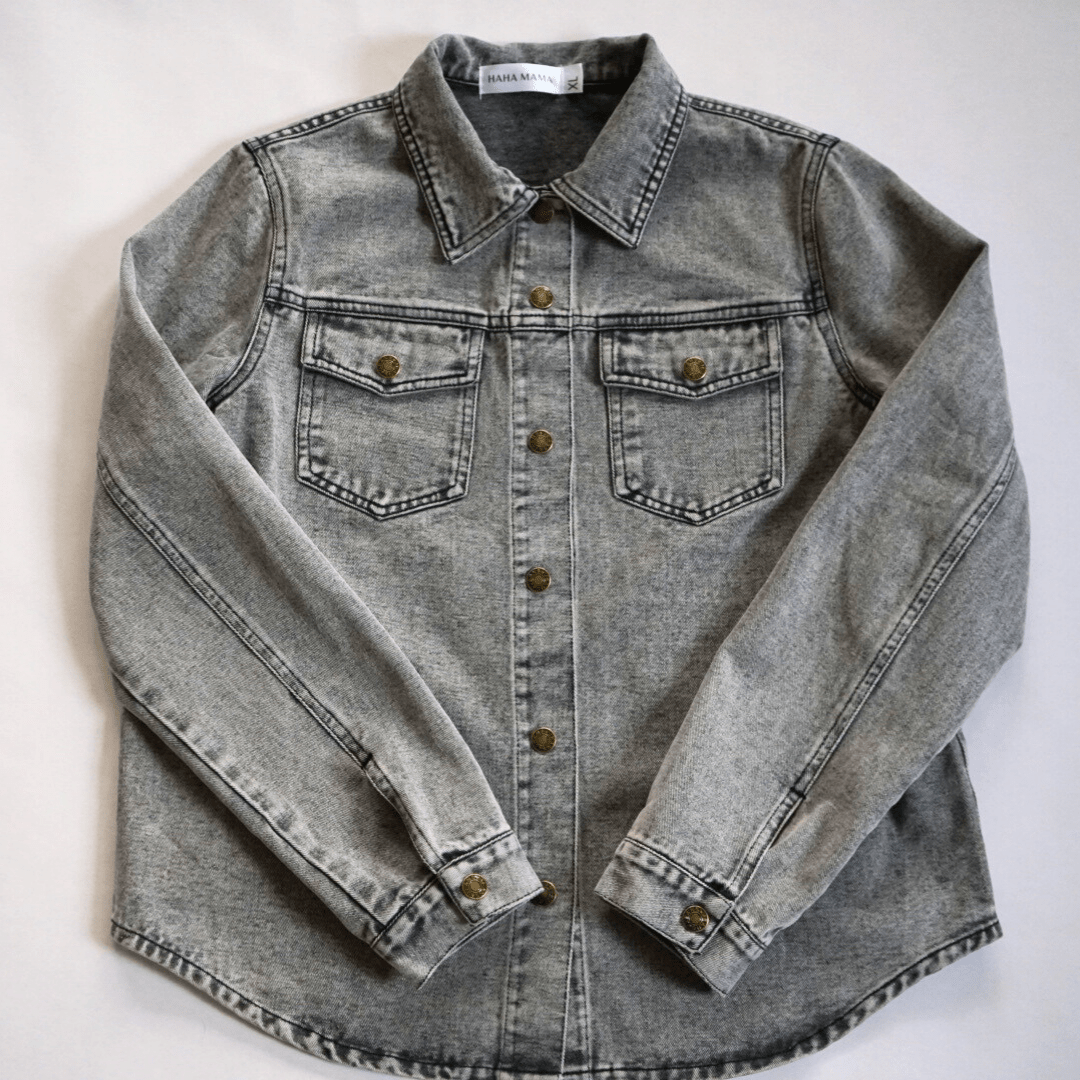 Silver Gray Denim Jacket - Women - HAHA MAMA Clothing
