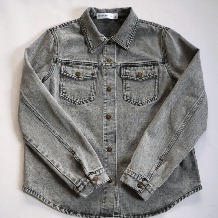Silver Gray Denim Jacket - Women - HAHA MAMA Clothing