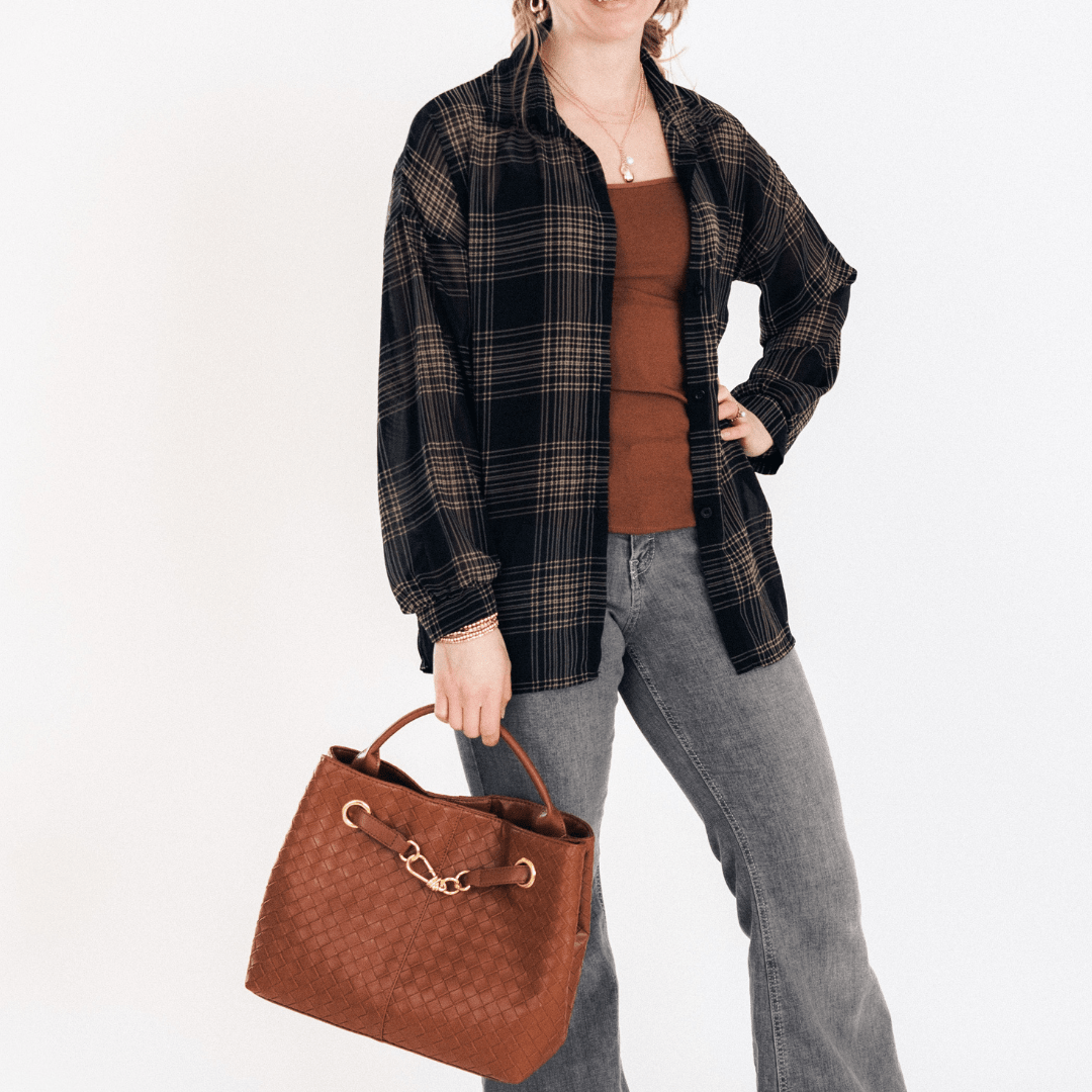 Black Plaid Ice Silk Shirt - Women - HAHA MAMA Clothing