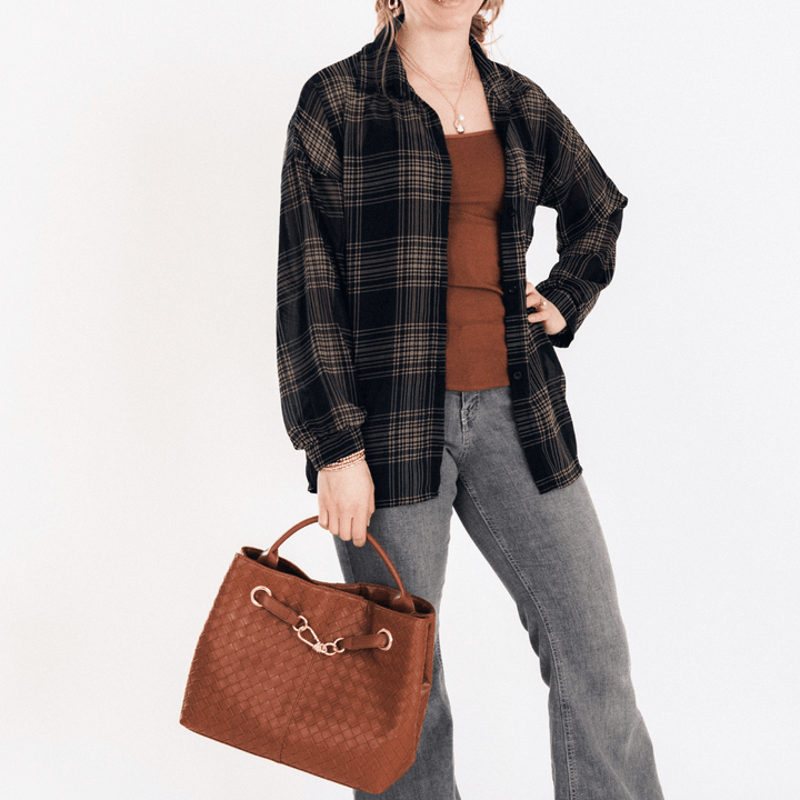 Black Plaid Ice Silk Shirt - Women - HAHA MAMA Clothing