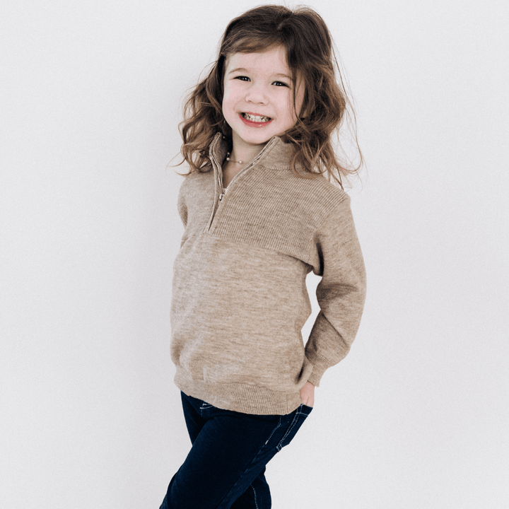 Quarter Zip Sweater Sand - Child - HAHA MAMA Clothing