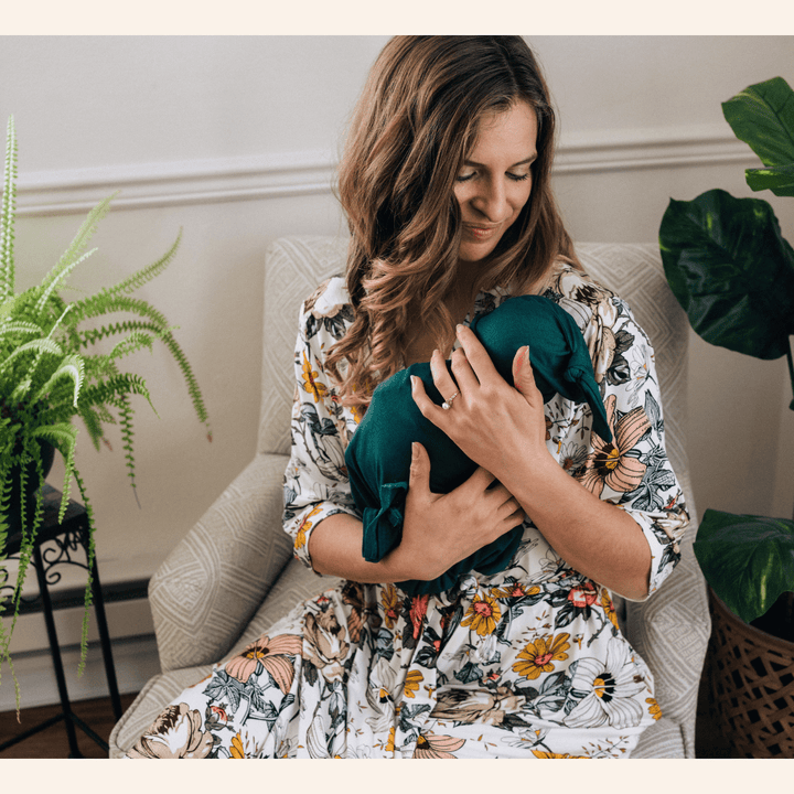 Vintage Floral Maternity Delivery Gown & Emerald Green Swaddle - HAHA MAMA Clothing