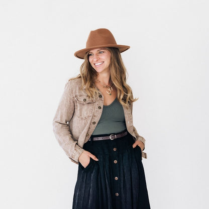 Belted Black Maxi Skirt With Buttons- Women