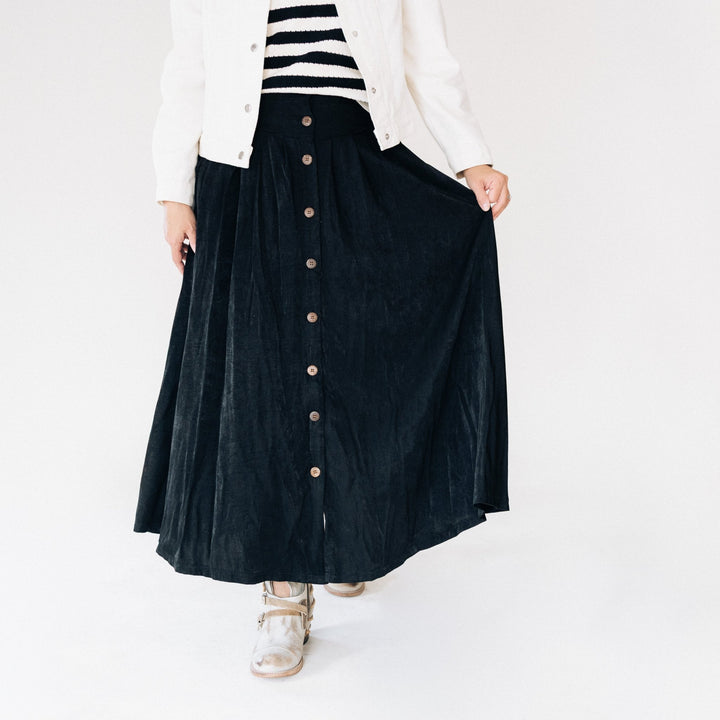 Belted Black Maxi Skirt With Buttons - Women - HAHA MAMA Clothing