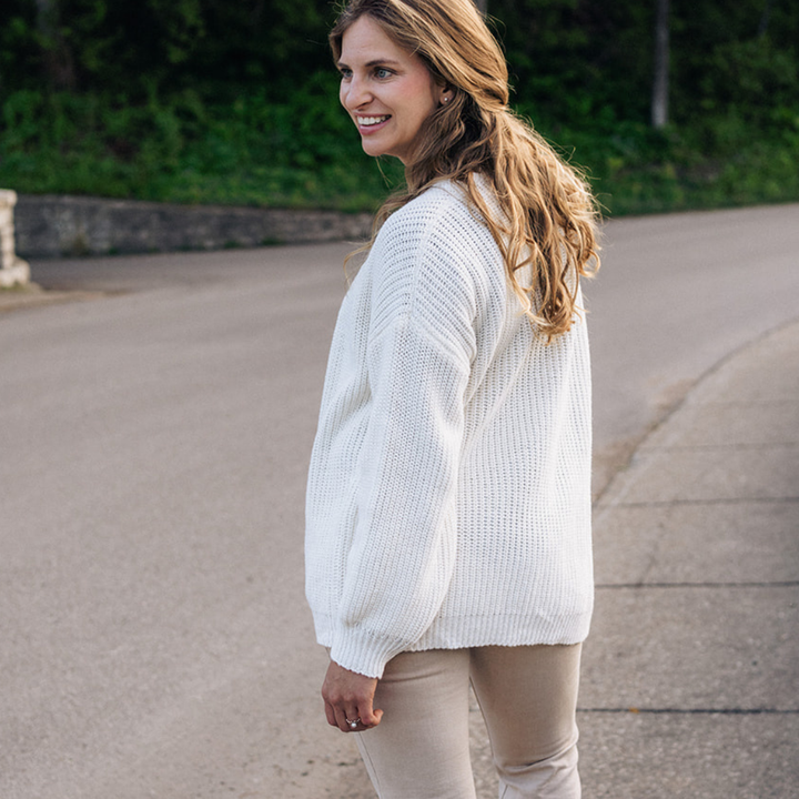Off-White Knit Lantern Sleeve Cardigan