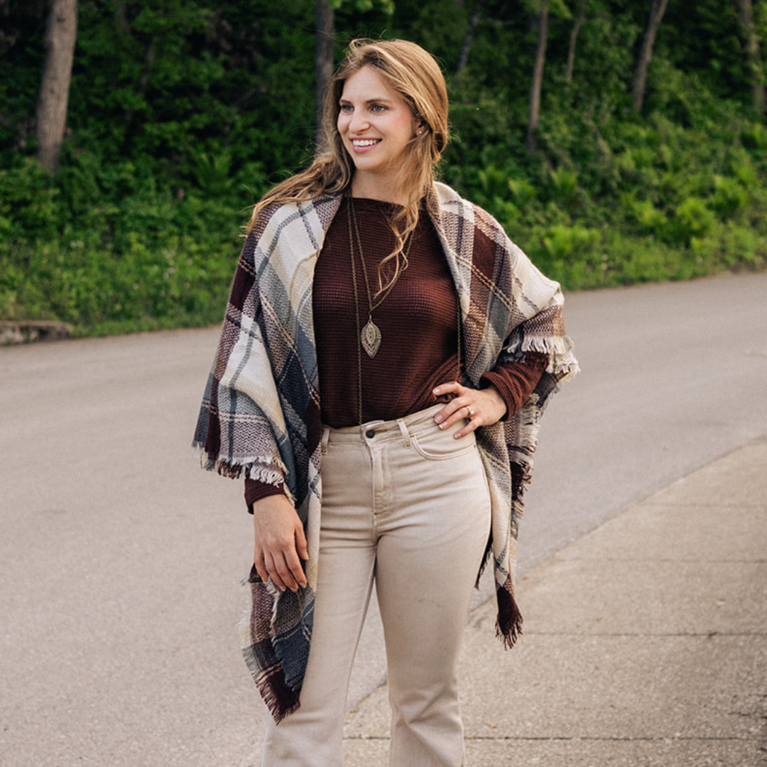 Coffee Brown Wide Collar Knit Sweater