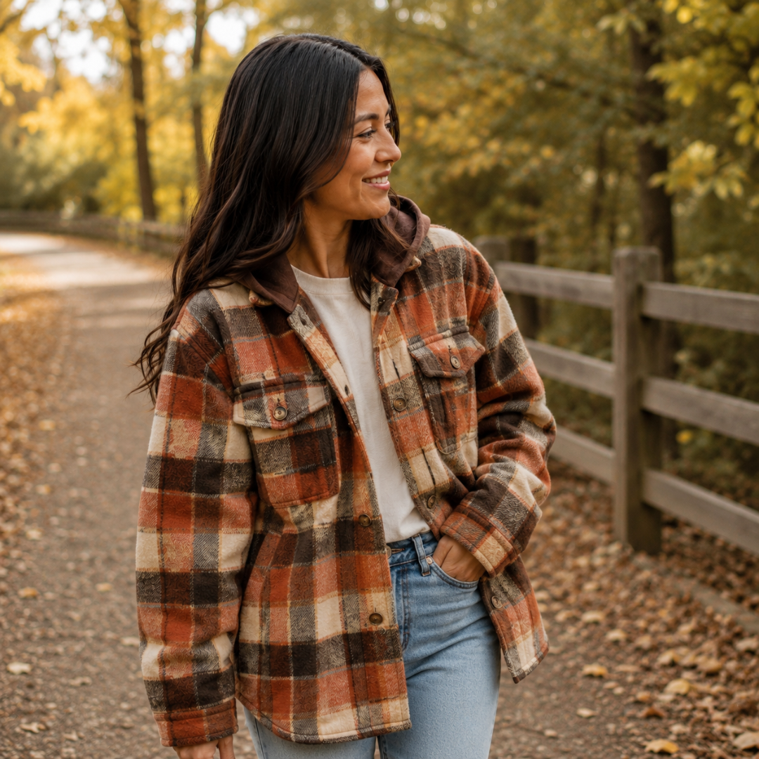 Brown & Rust Plaid Flannel - Adult