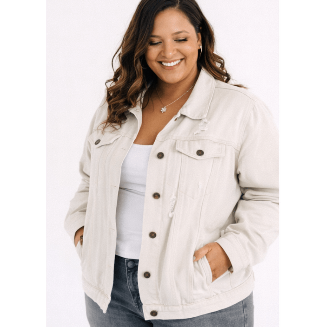 Khaki Distressed Denim Mommy & Me Jackets - HAHA MAMA Clothing