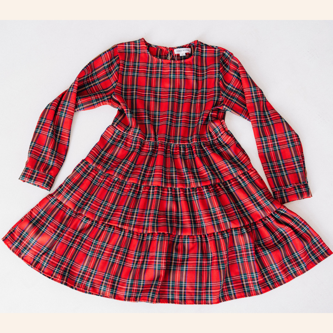 Christmas Red Tartan Plaid Mommy & Me Dress - Women