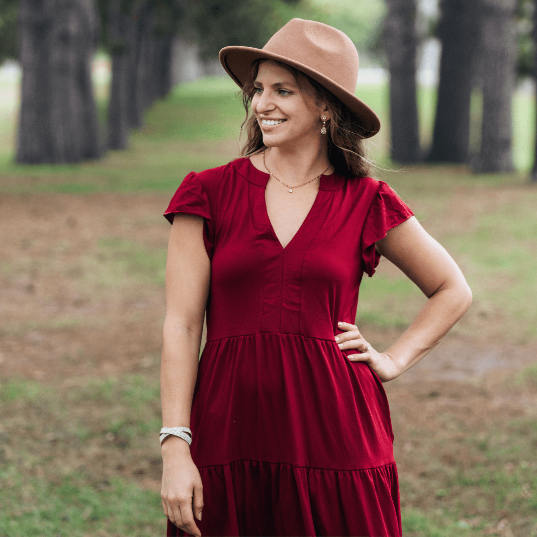 Scarlet Red Wine Knee-Length Dress - Women - HAHA MAMA Clothing
