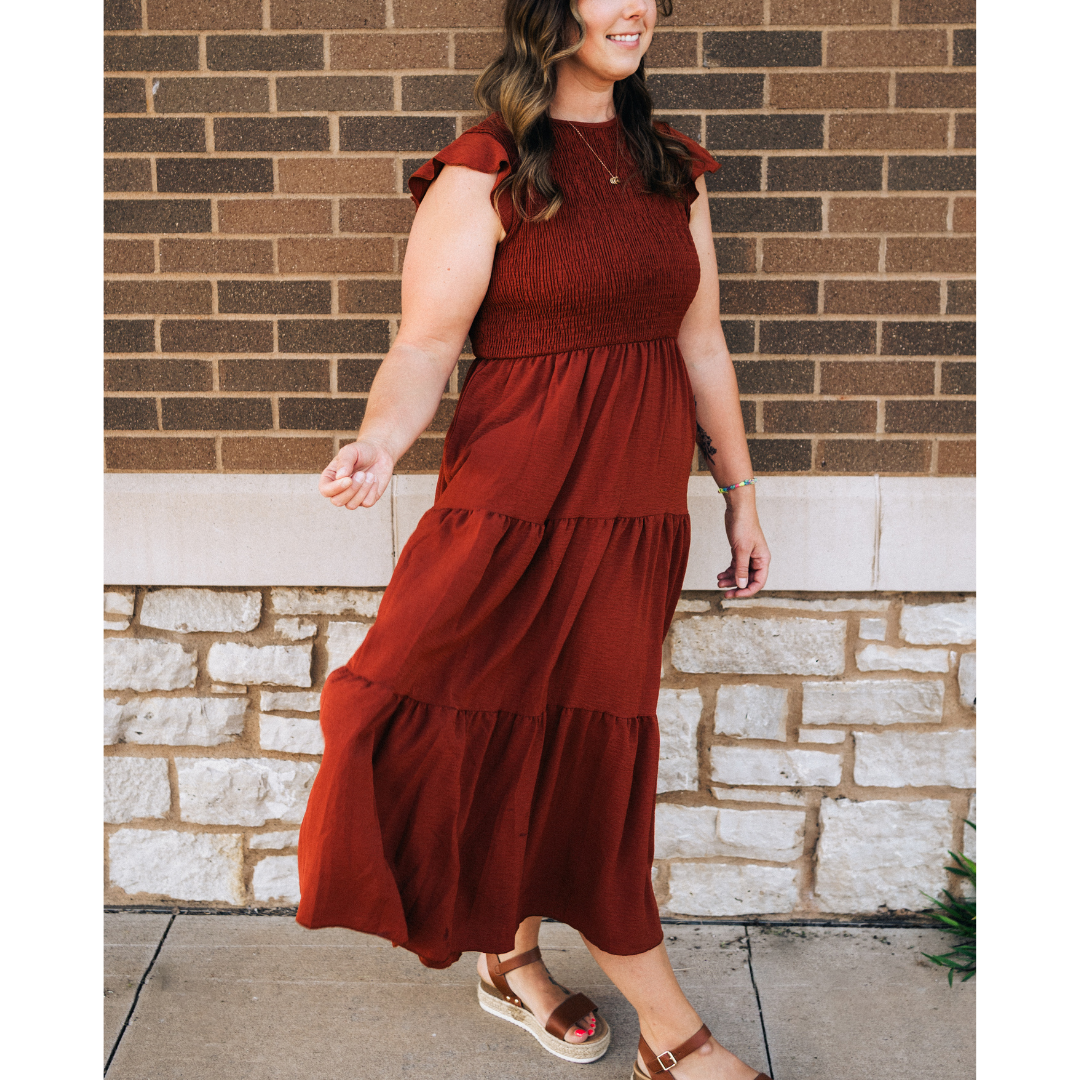 Rust Reddish Brown Maxi Dress - Women