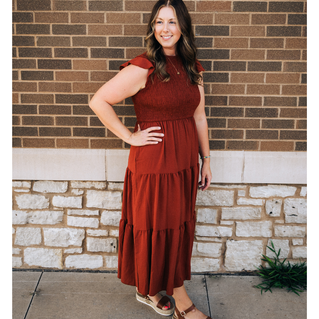 Rust Reddish Brown Maxi Dress - Women