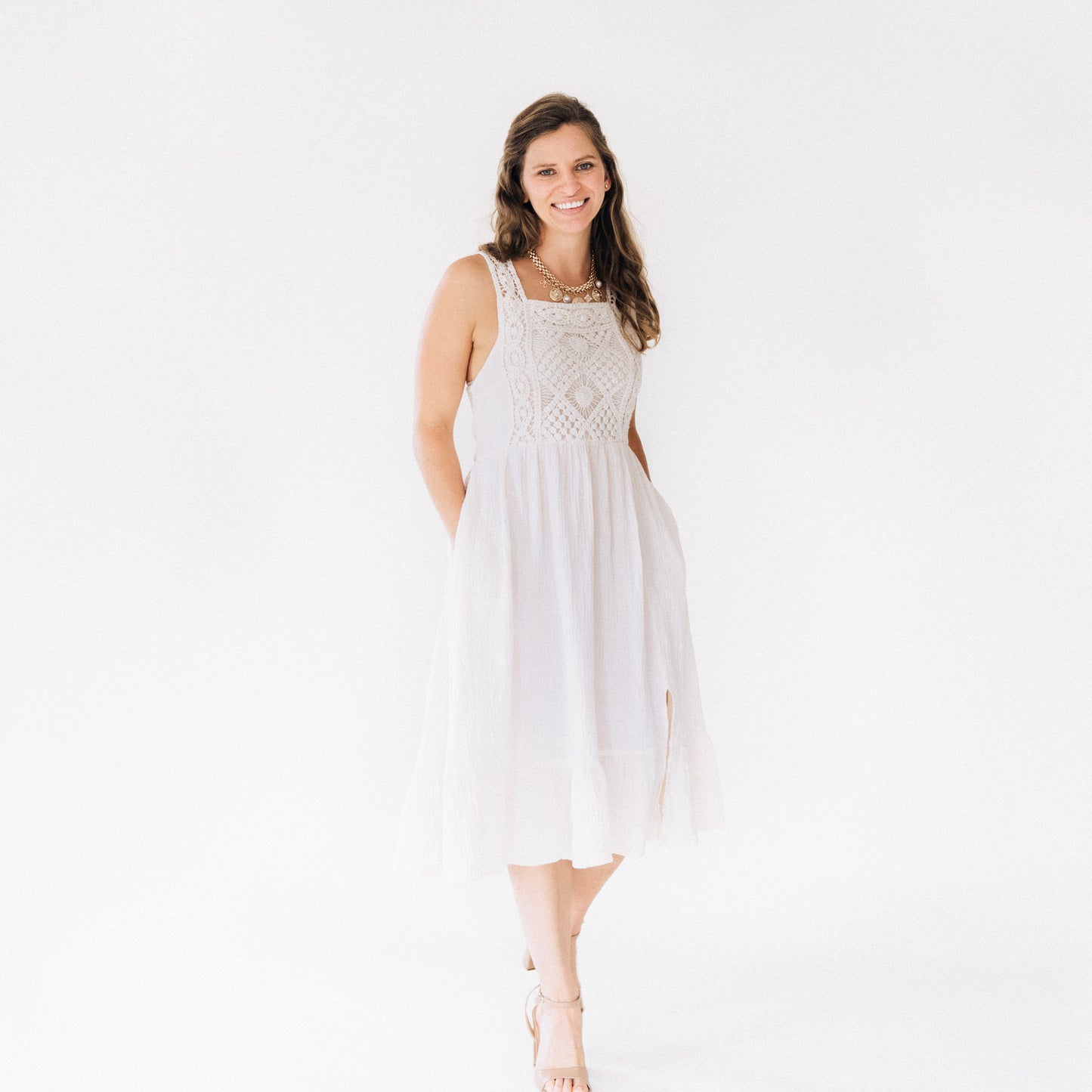 Soft White Crochet Dress - Women