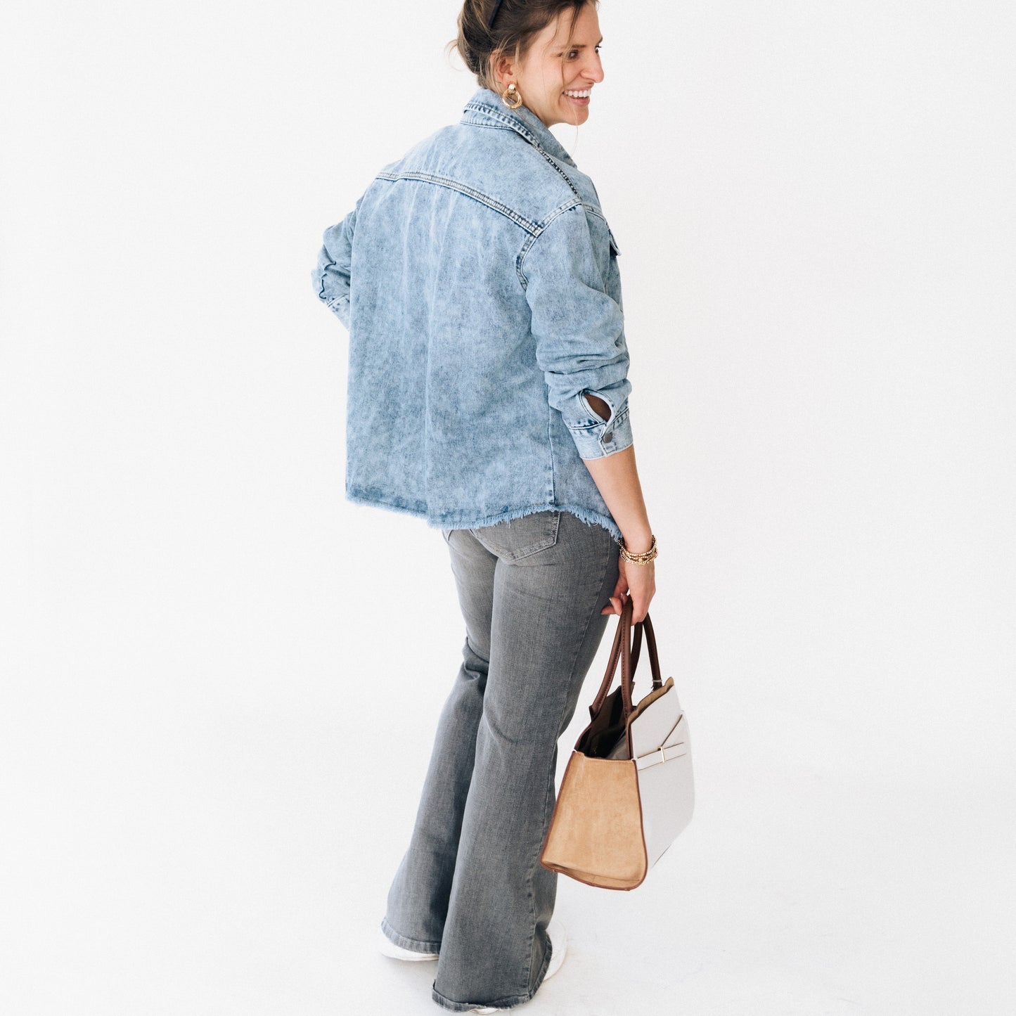 Blue Raw Hem Denim Jean Jacket - Women