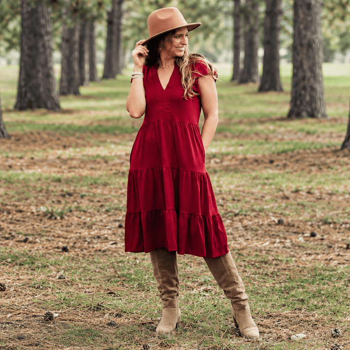 Scarlet Red Wine Knee-Length Dress - Women - HAHA MAMA Clothing