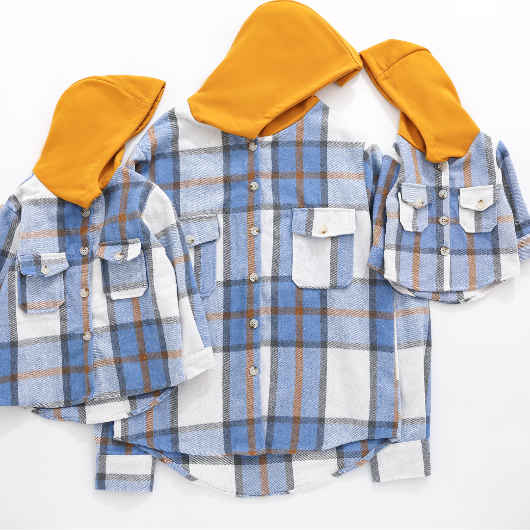 Hooded Blue & Yellow Flannel Mother and Son- Women's