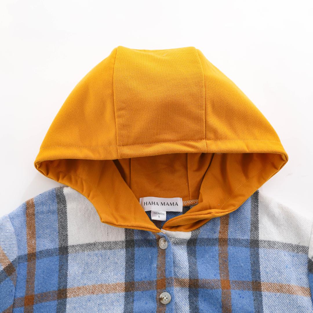 Hooded Blue & Yellow Flannel Jacket