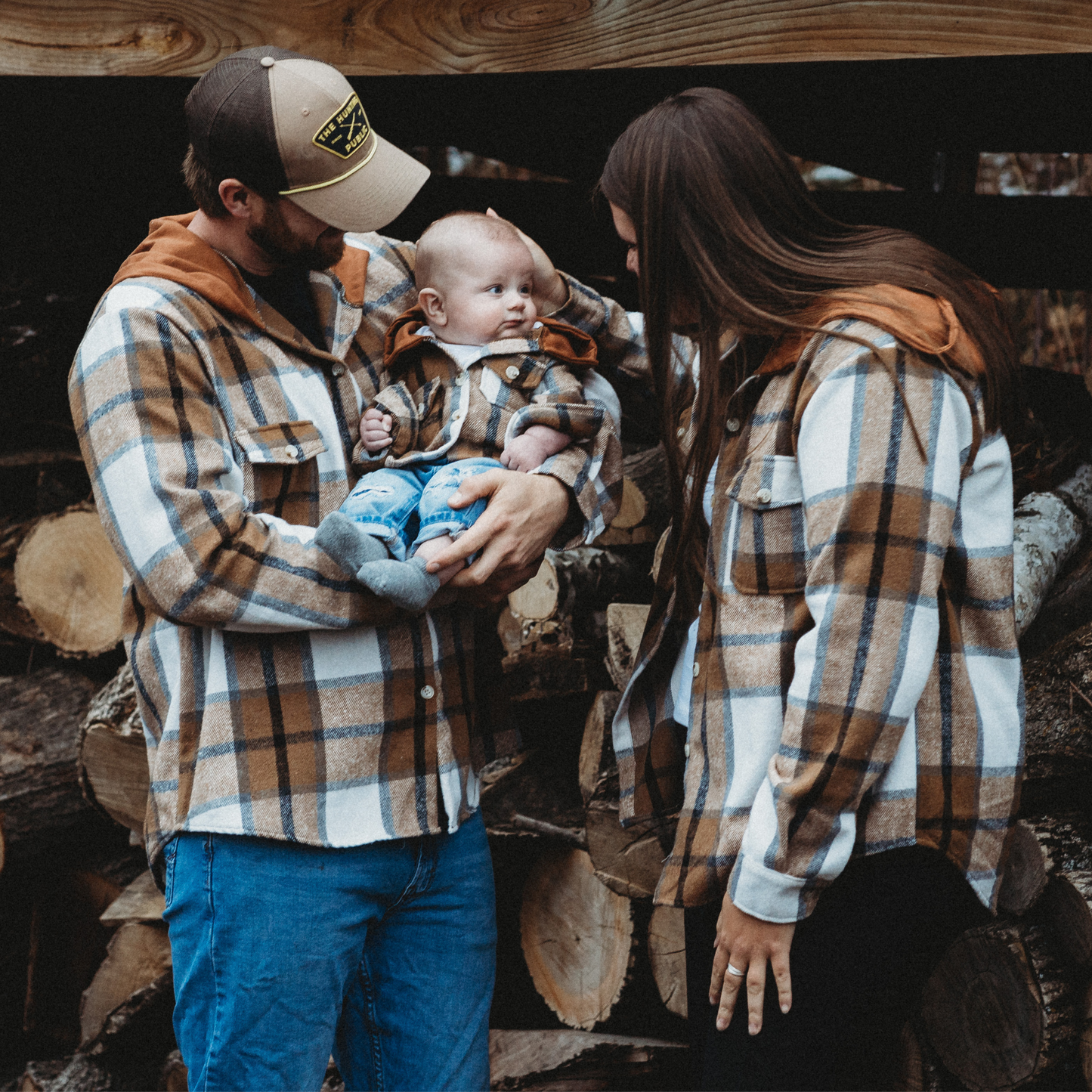 Hooded Brown & Gray Flannel Jacket Mother and Son- Women's