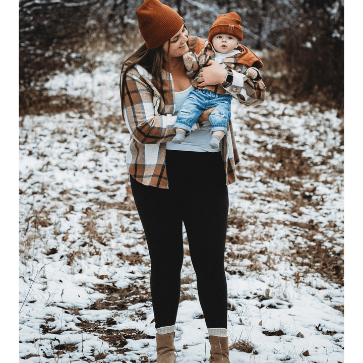 Hooded Brown & Gray Flannel Jacket - Adult - HAHA MAMA Clothing