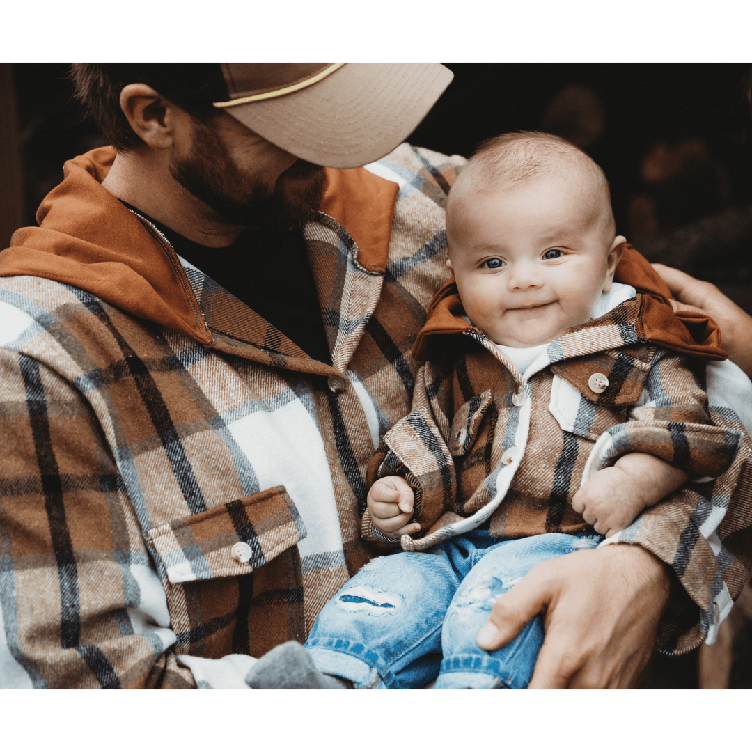 Hooded Brown & Gray Flannel Jacket - Adult - HAHA MAMA Clothing