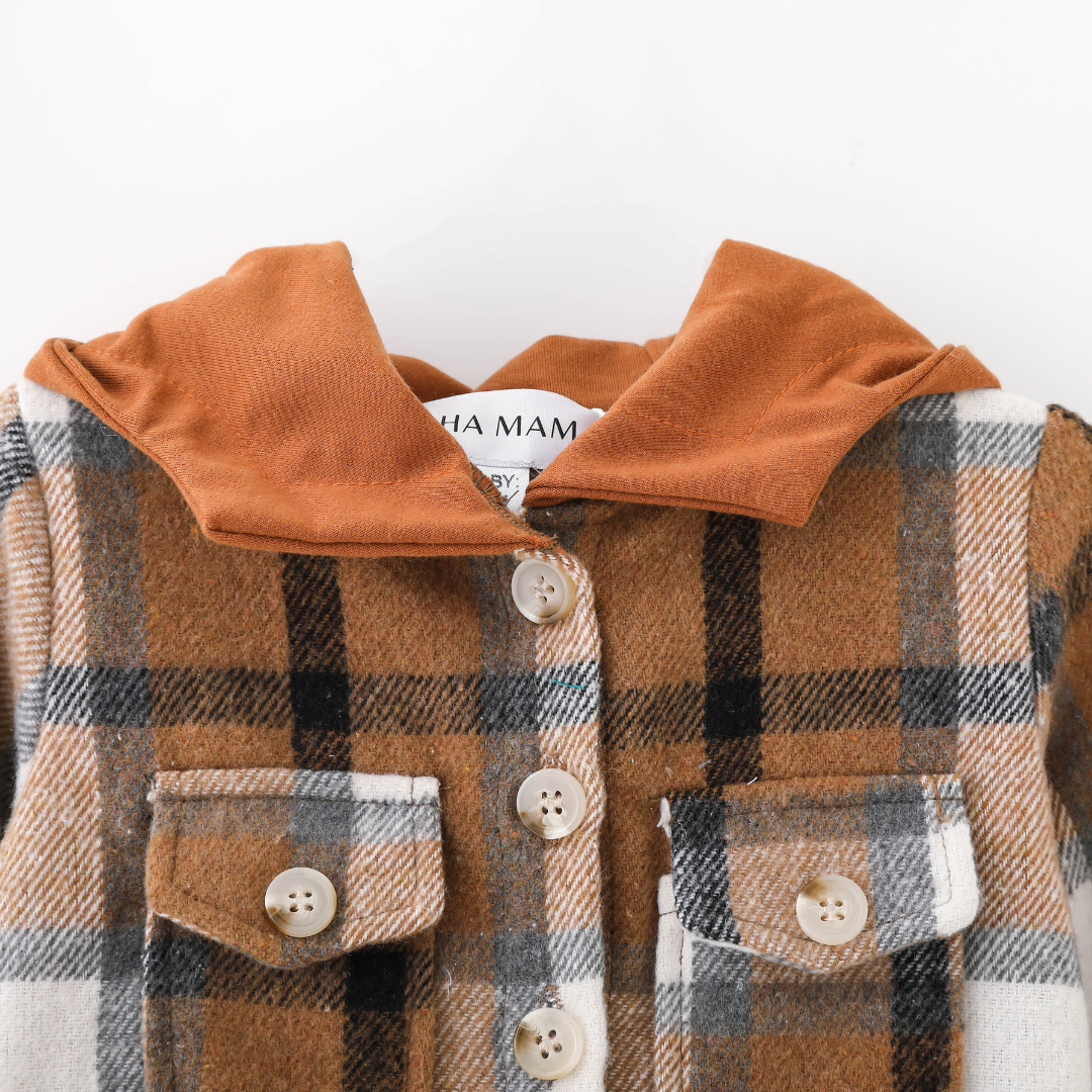 Hooded Brown & Gray Flannel Jacket