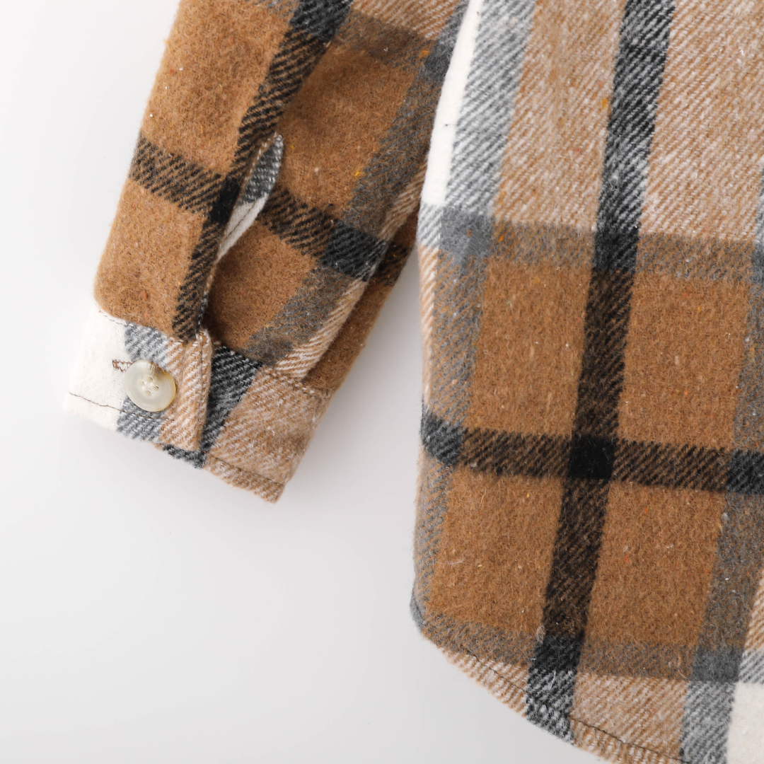 Hooded Brown & Gray Flannel Jacket Mother and Son- Women's