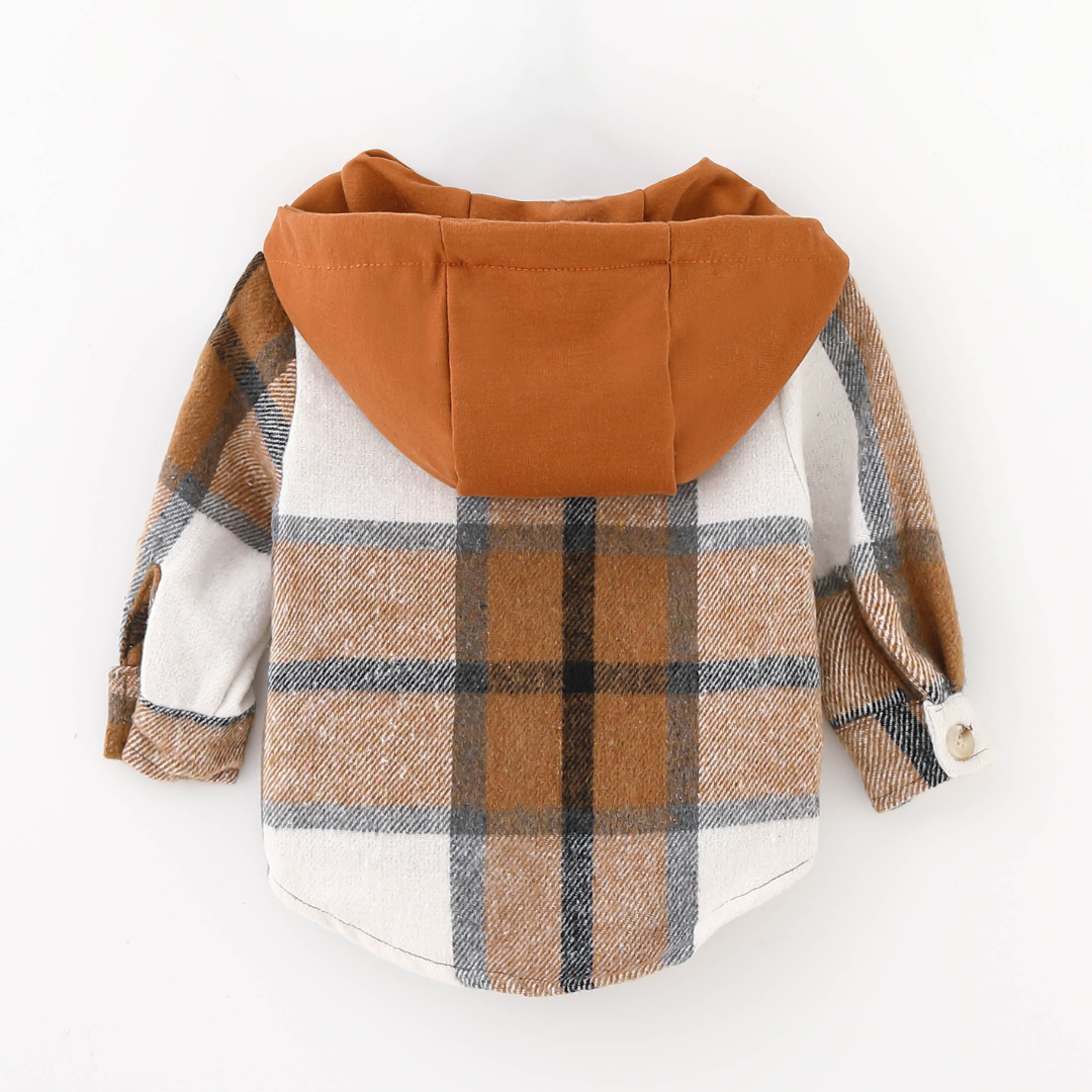Hooded Brown & Gray Flannel Jacket- Child