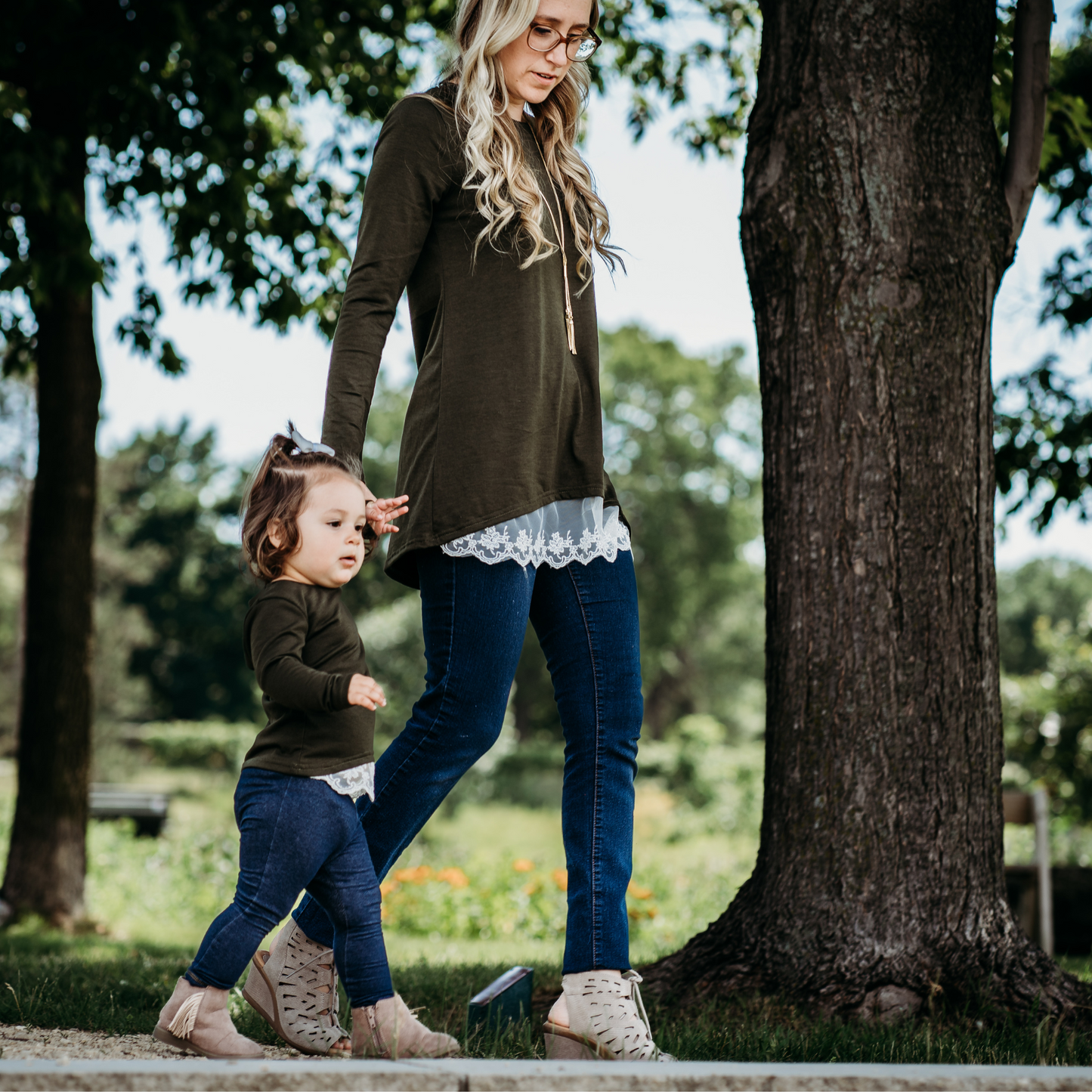 Olive Green Lace Mommy & Me Tops- Child's