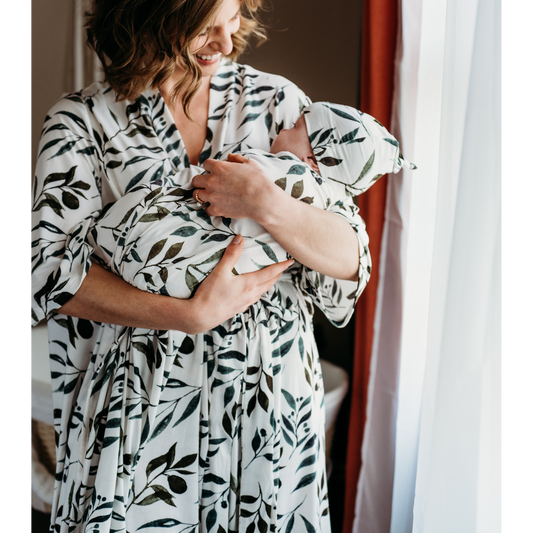 Matching Robe and Swaddle Set - Olive Branch