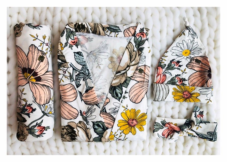 Vintage Floral Maternity Delivery Gown & Vintage Floral Swaddle - HAHA MAMA Clothing