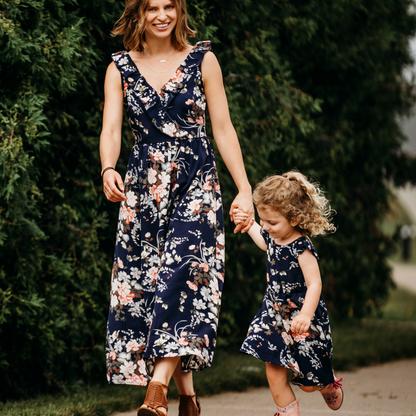 Navy Floral Mommy & Me Dresses- Women's