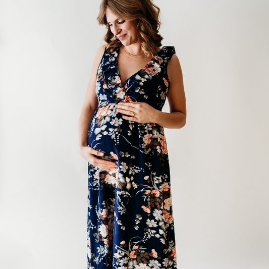 Navy Floral Maternity Breastfeeding Friendly Dress
