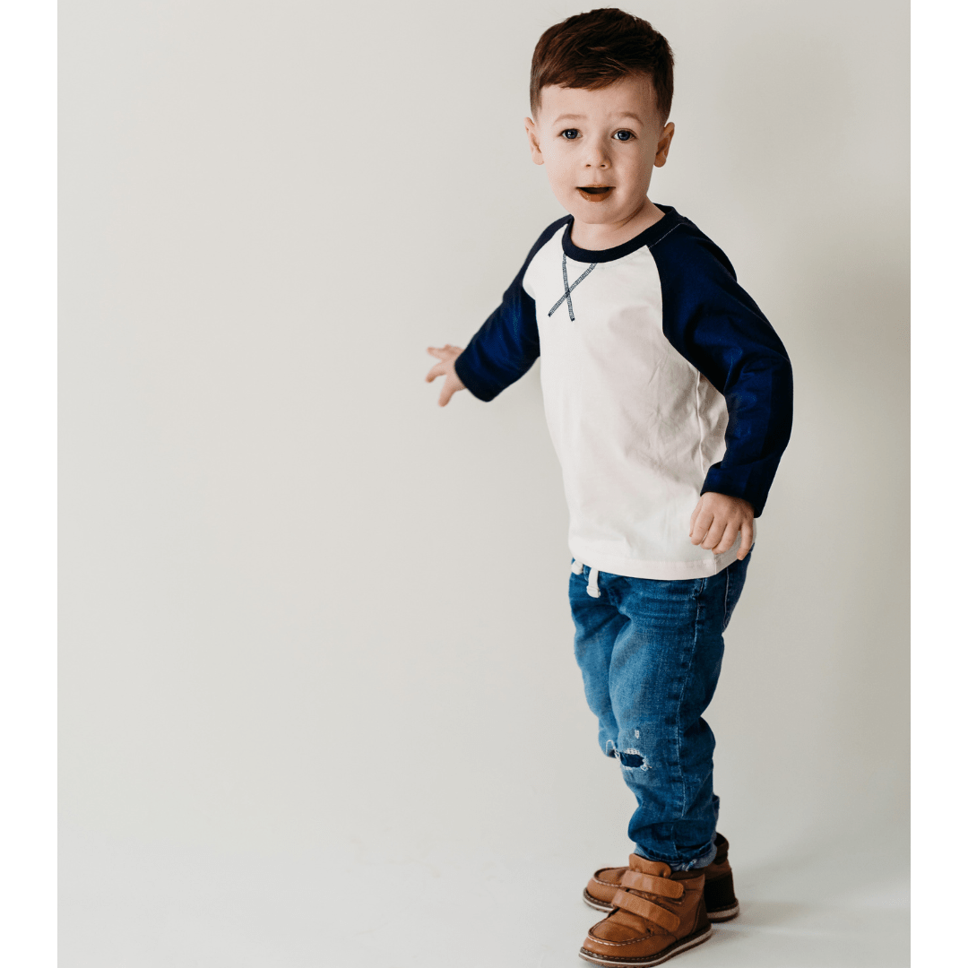Raglan Baseball Tee Navy - Child - HAHA MAMA Clothing