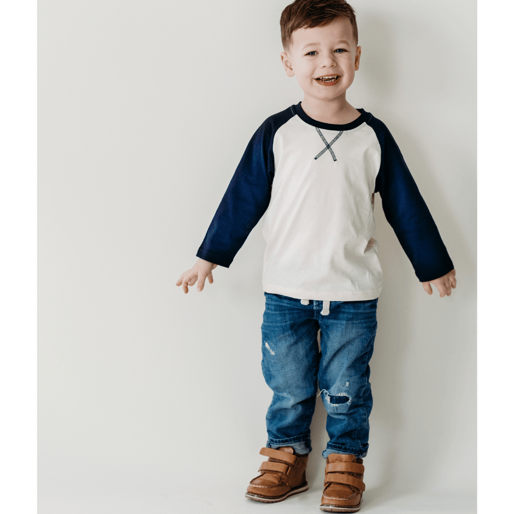 Raglan Baseball Tee Navy - Child - HAHA MAMA Clothing