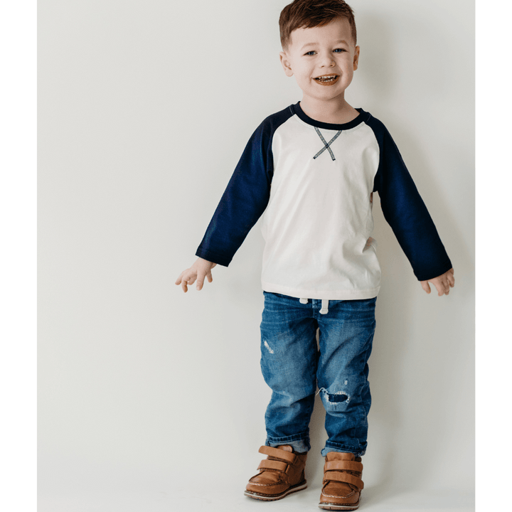 Raglan Baseball Tee Navy - Child - HAHA MAMA Clothing