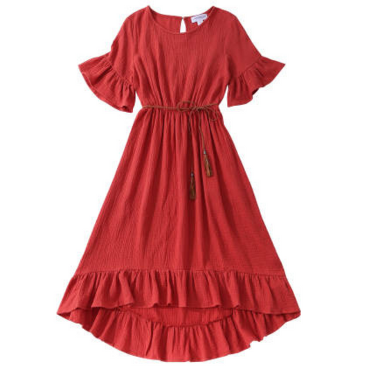 Rust Colored Midi High Low Mommy & Me Dresses- Women's
